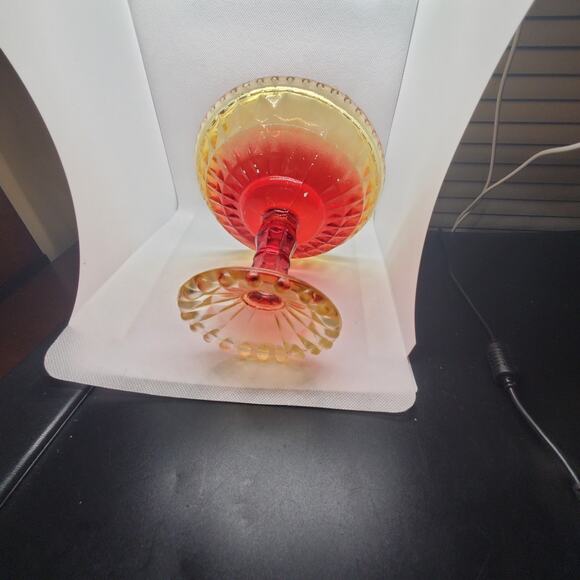 Vintage Amberina Glass Pedestal Footed Compote Candy Dish Orange Red - Picture 4 of 7